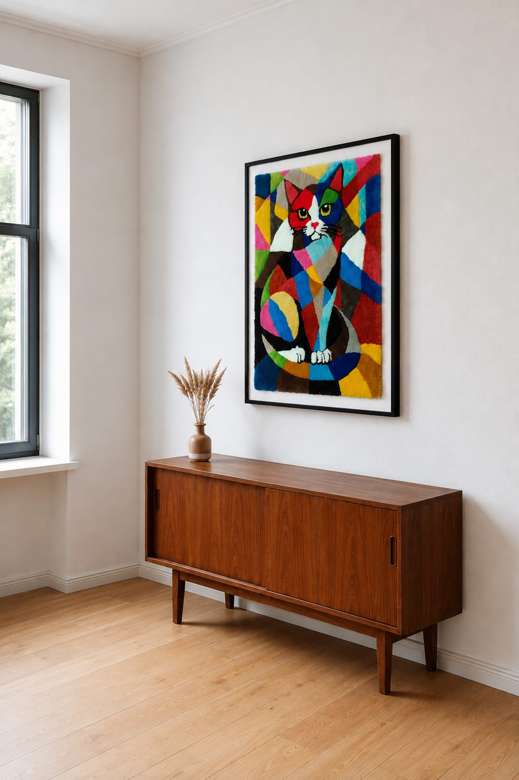 Tufted cat rug on the wall