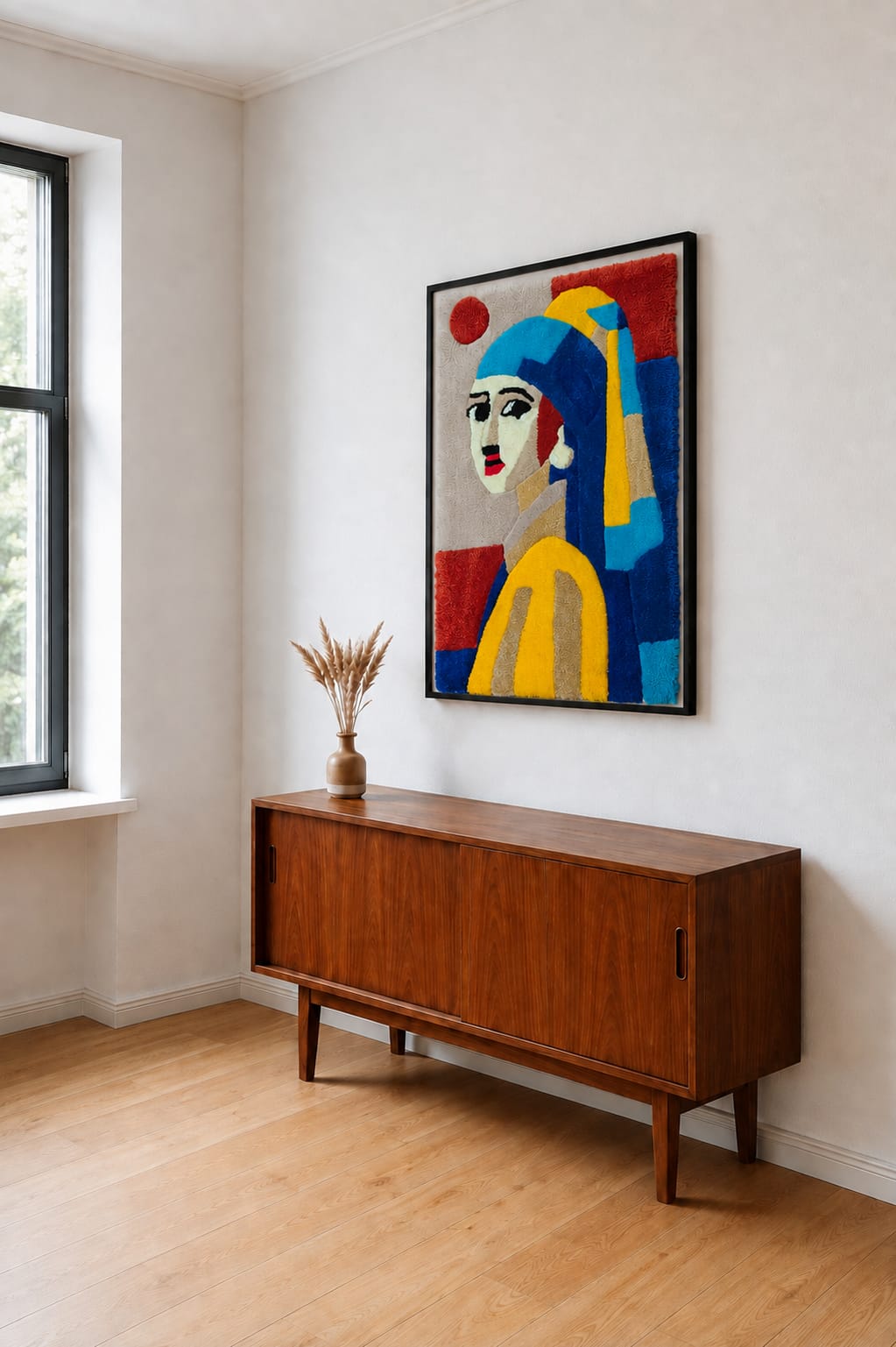 Tufted girl with pearl earring rug on the wall