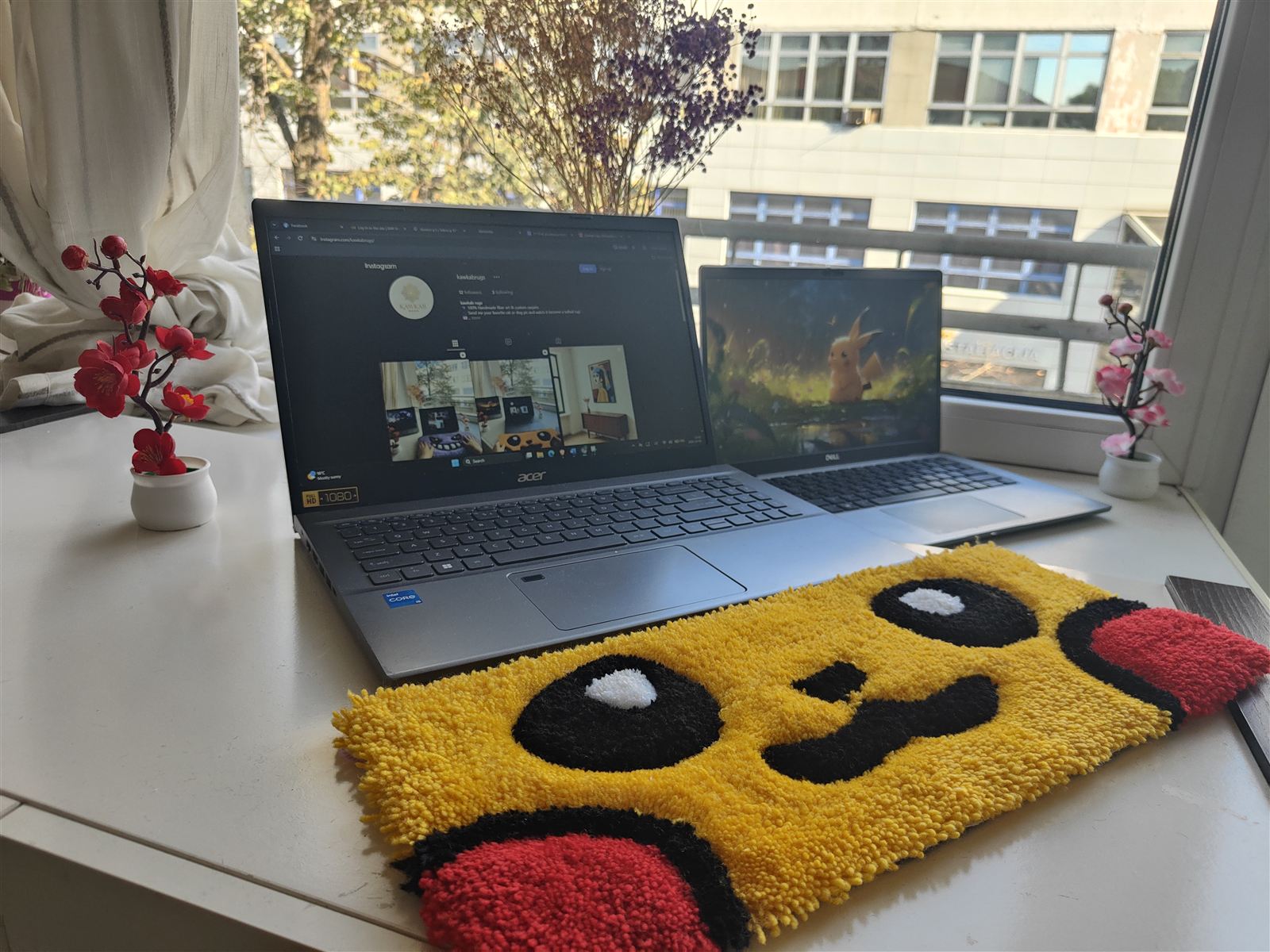 Yellow keyboard rug with red ears
